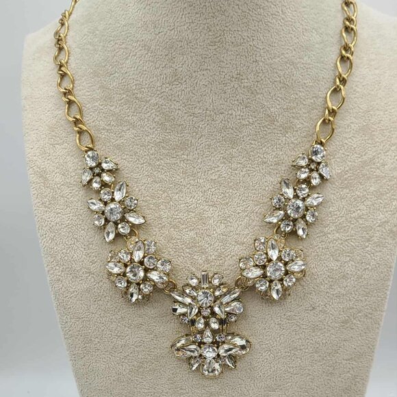 J Crew Gold Tone Crystal Statement Necklace NWT!  NEW!  Stunning - Picture 1 of 10